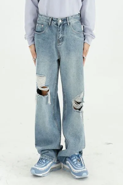 Hazel Blues® |  Distressed Wide Leg Jeans with Pockets