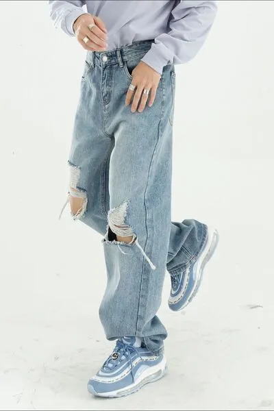 Hazel Blues® |  Distressed Wide Leg Jeans with Pockets