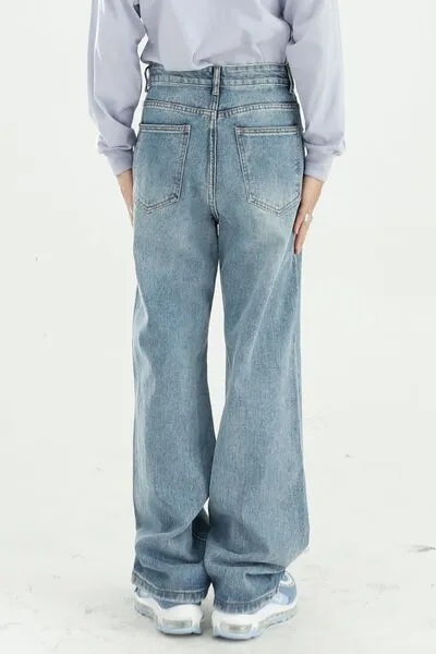 Hazel Blues® |  Distressed Wide Leg Jeans with Pockets