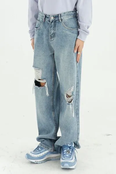 Hazel Blues® |  Distressed Wide Leg Jeans with Pockets