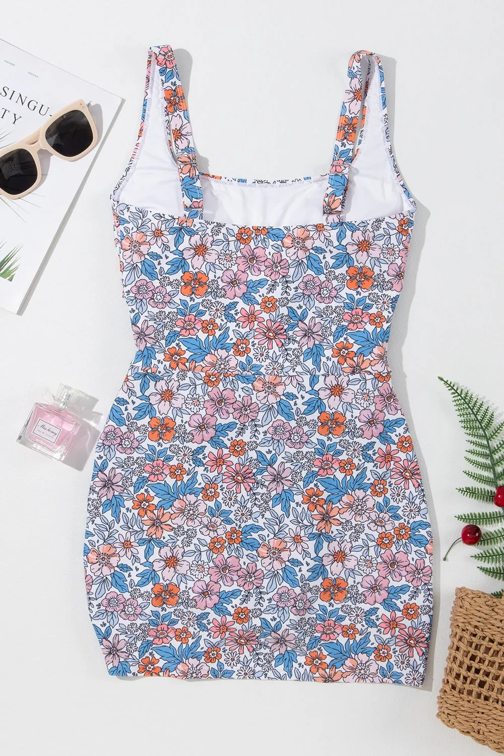 Hazel Blues® |  Drawstring Printed Wide Strap Swim Dress