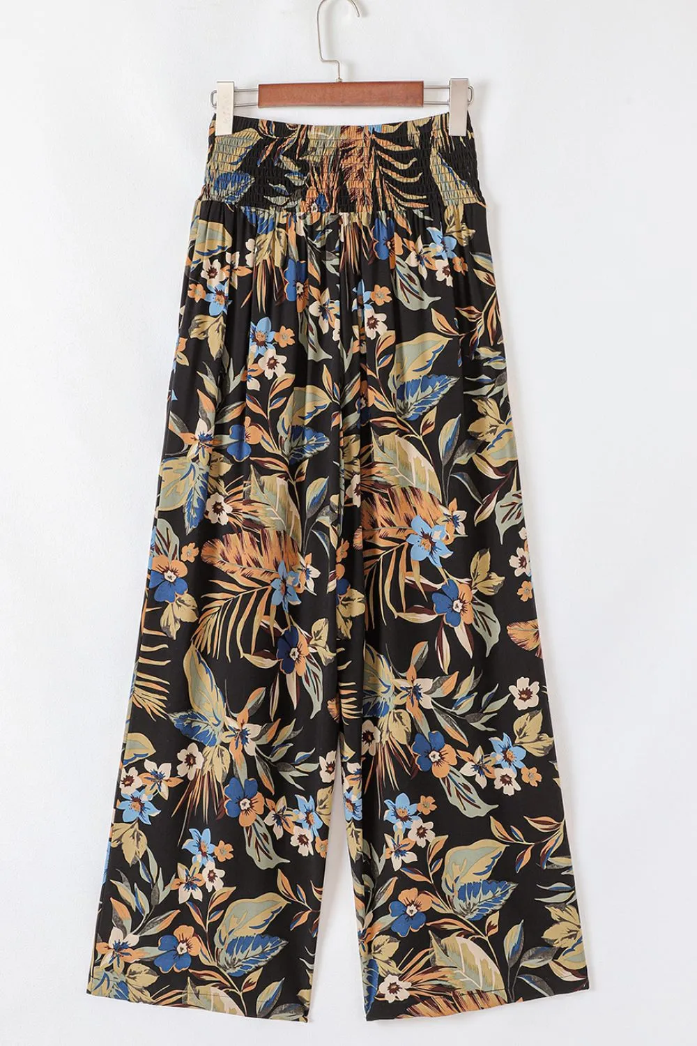 Hazel Blues® |  Floral Shirred High Waist Wide Leg Pants with Tie