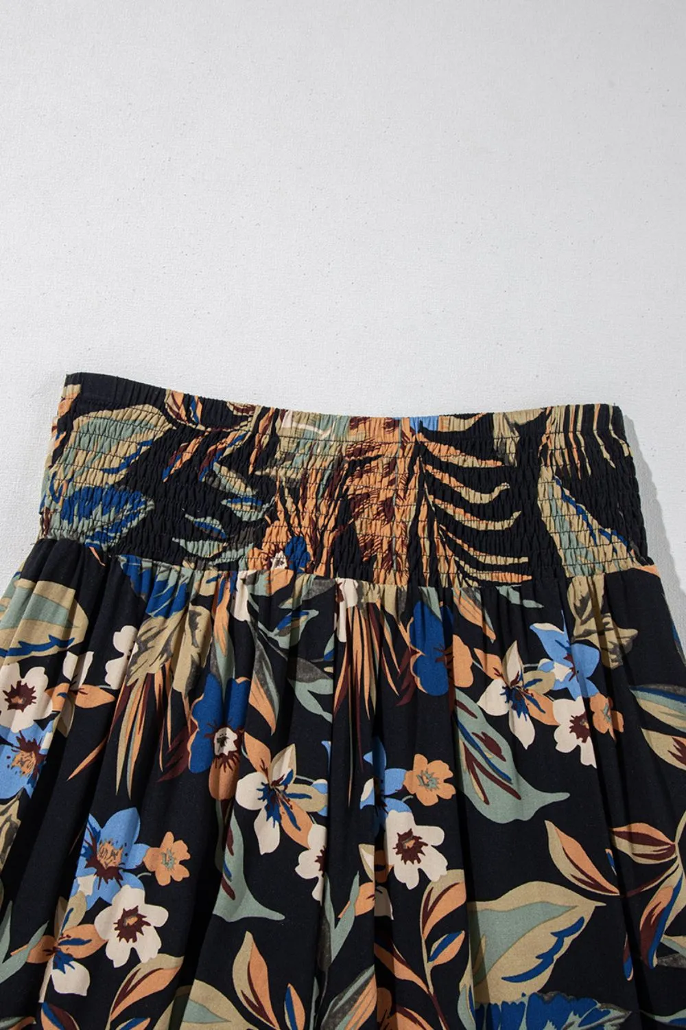 Hazel Blues® |  Floral Shirred High Waist Wide Leg Pants with Tie