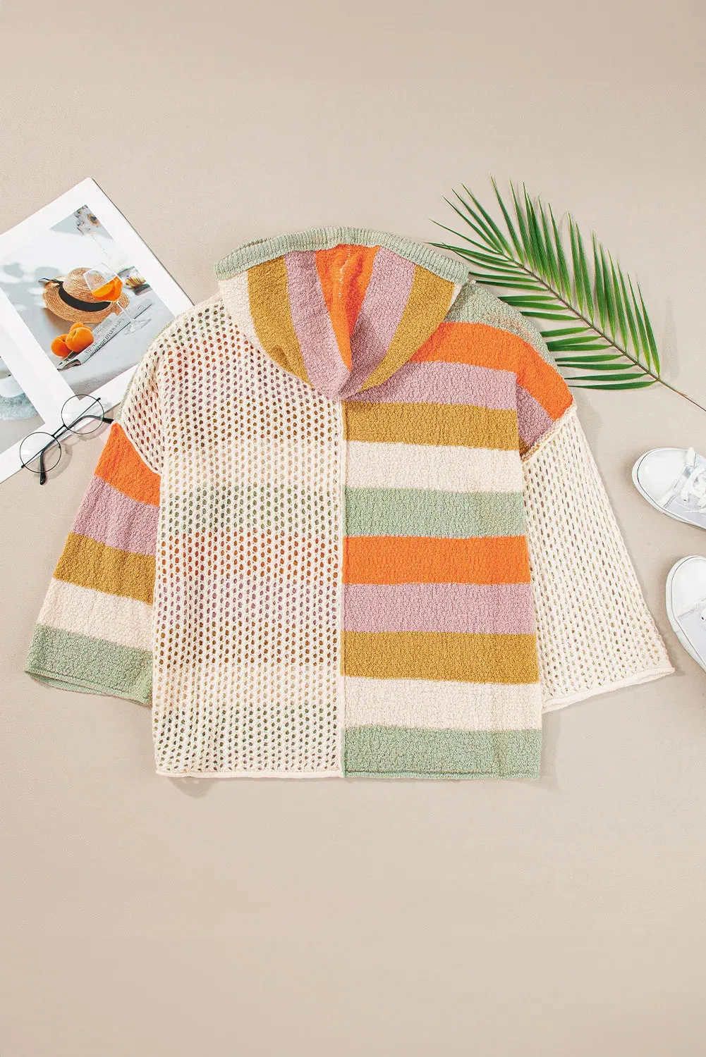 Hazel Blues® |  Openwork Color Block Hooded Sweater