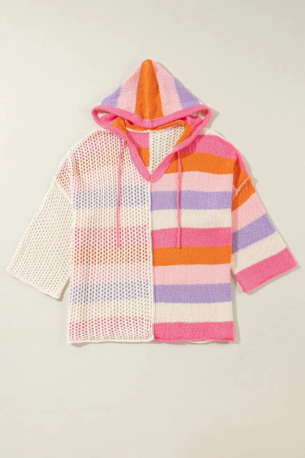 Hazel Blues® |  Openwork Color Block Hooded Sweater