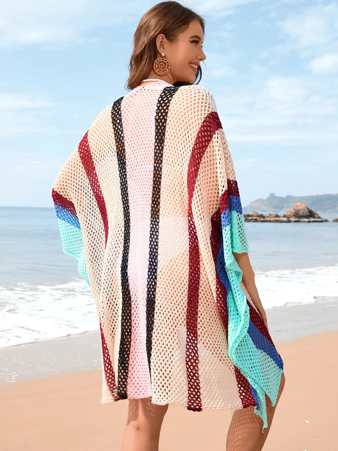 Hazel Blues® |  Openwork Color Block Plunge Cover-Up