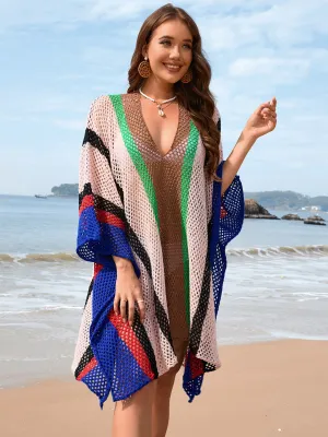 Hazel Blues® |  Openwork Color Block Plunge Cover-Up