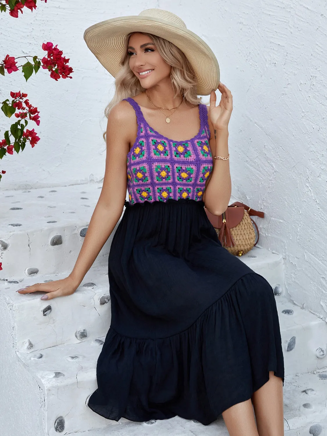 Hazel Blues® |  Openwork Wide Strap Midi Dress