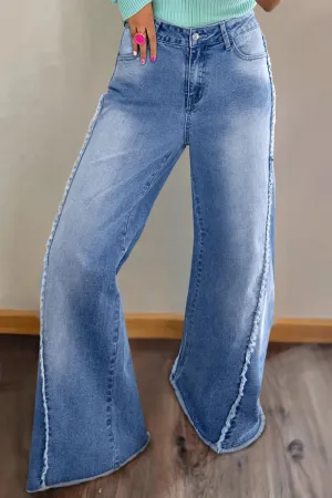 Hazel Blues® |  Raw Hem Wide Leg Jeans