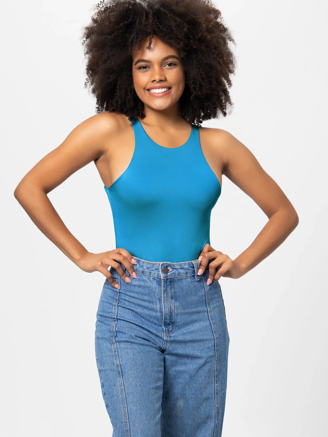 Hazel Blues® |  Round Neck Wide Strap Bodysuit