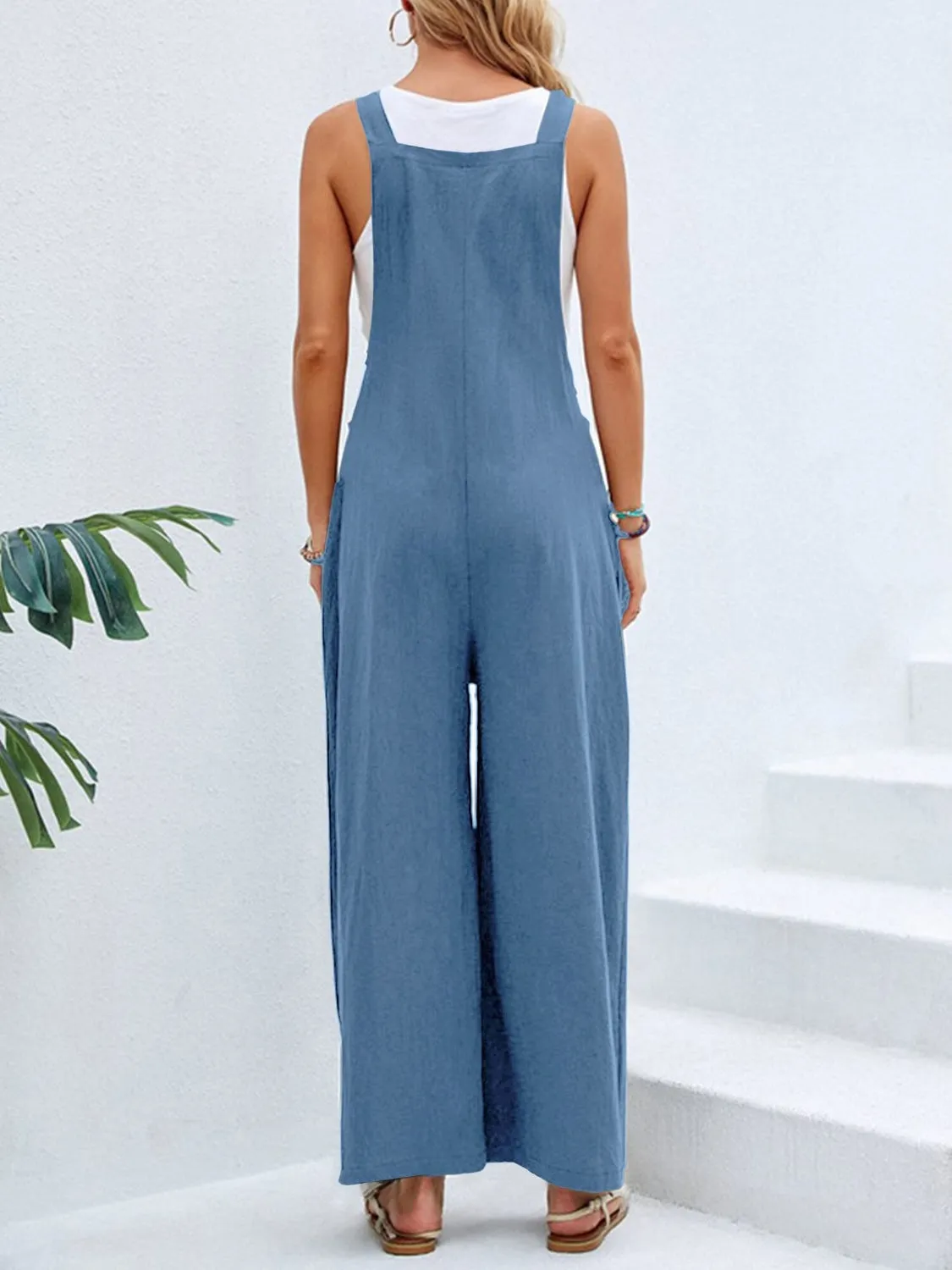 Hazel Blues® |  Square Neck Wide Strap Overalls