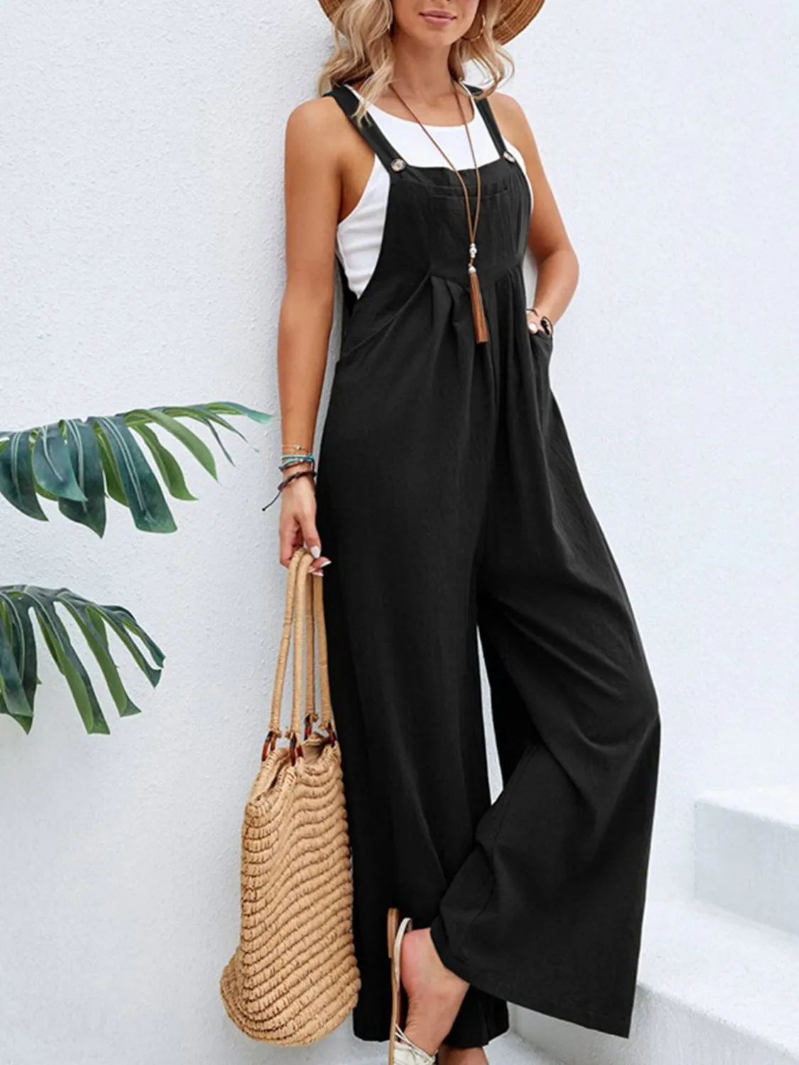 Hazel Blues® |  Square Neck Wide Strap Overalls