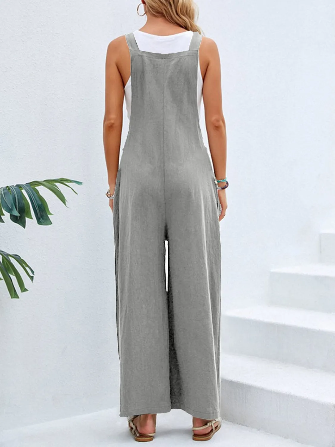 Hazel Blues® |  Square Neck Wide Strap Overalls