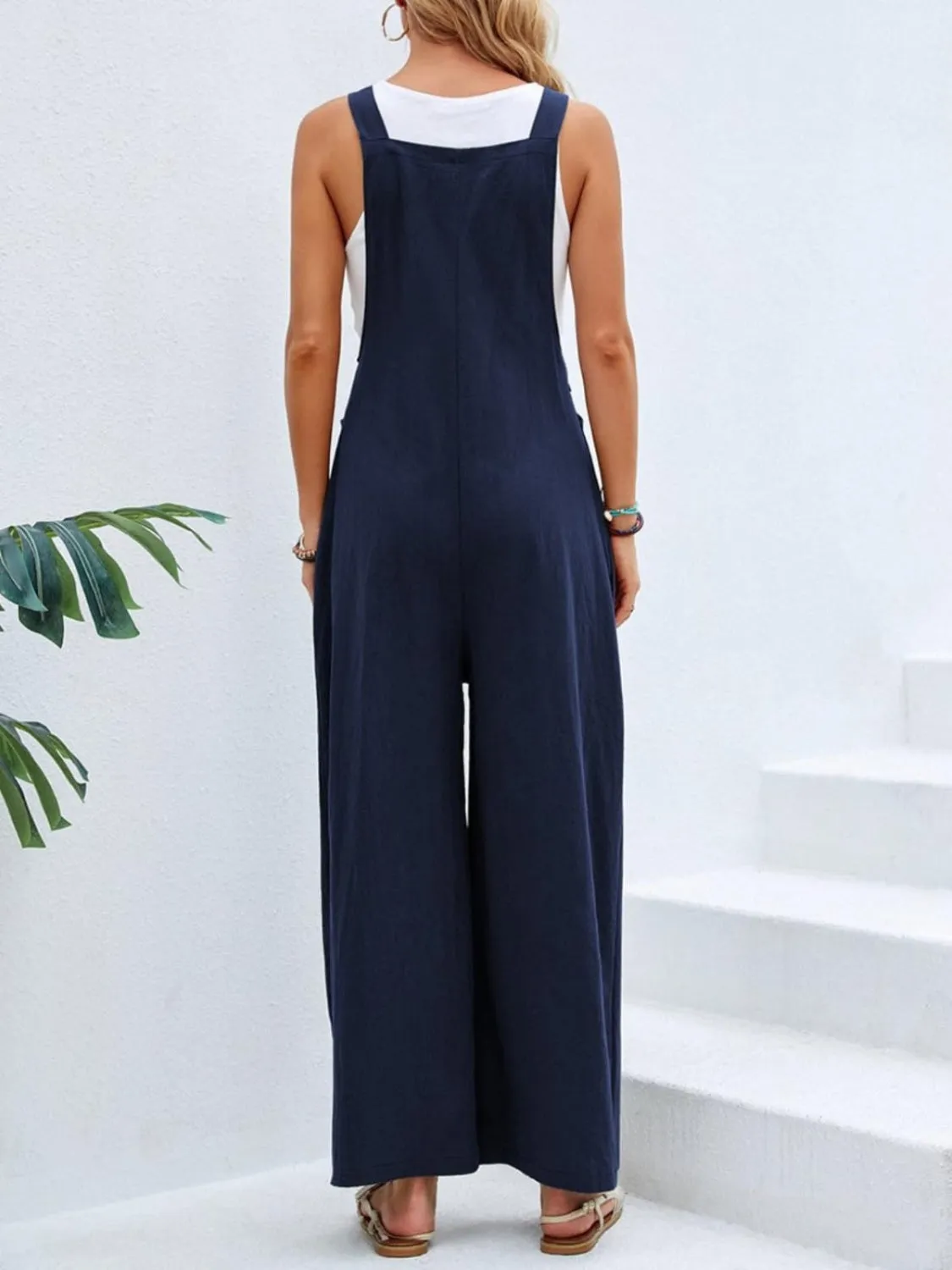 Hazel Blues® |  Square Neck Wide Strap Overalls