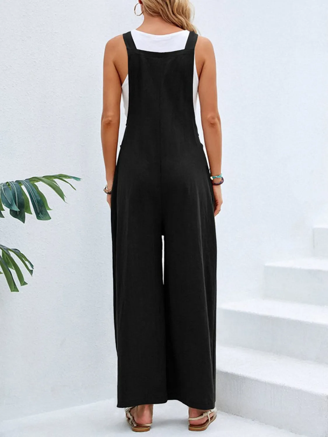 Hazel Blues® |  Square Neck Wide Strap Overalls
