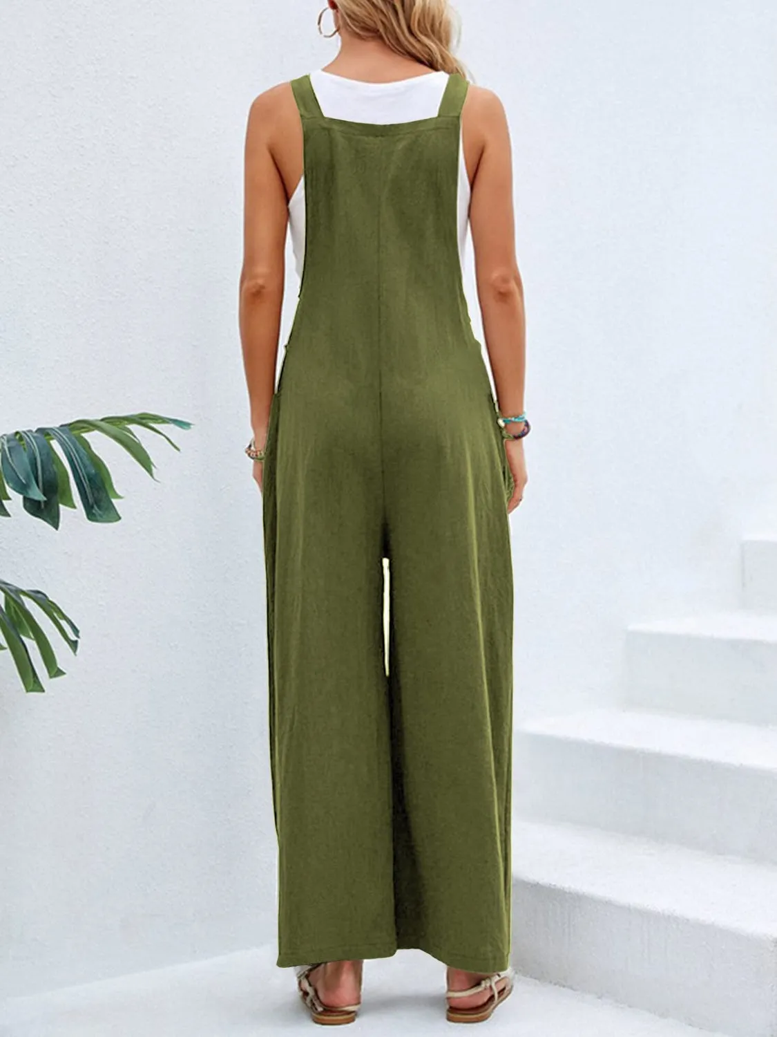 Hazel Blues® |  Square Neck Wide Strap Overalls