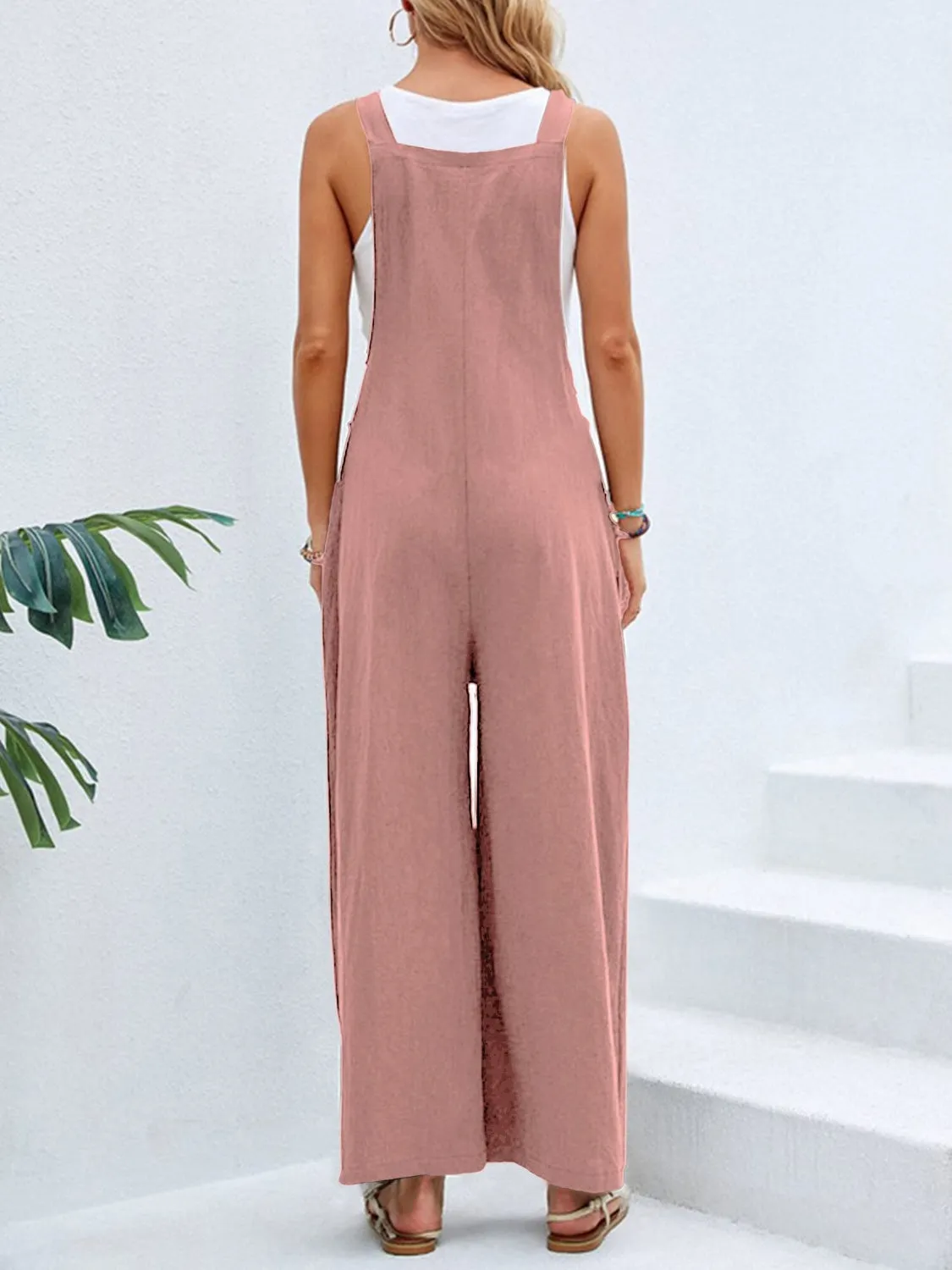 Hazel Blues® |  Square Neck Wide Strap Overalls