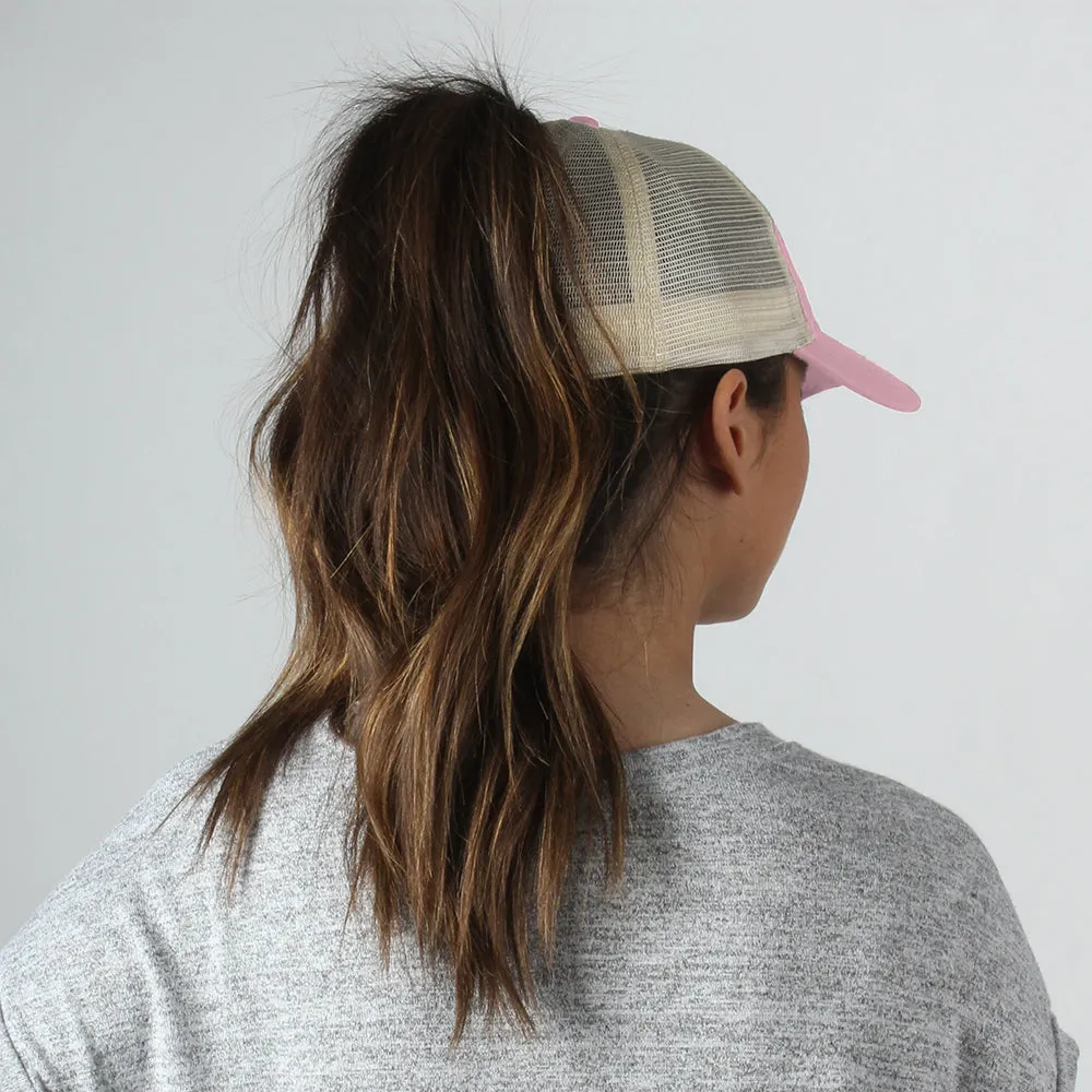 HCAPMT307 -  Solid Mesh Back Ponyflo Cap