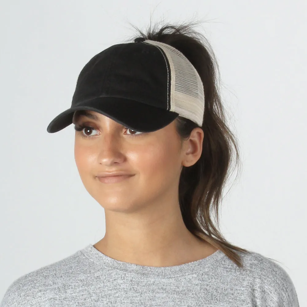 HCAPMT307 -  Solid Mesh Back Ponyflo Cap
