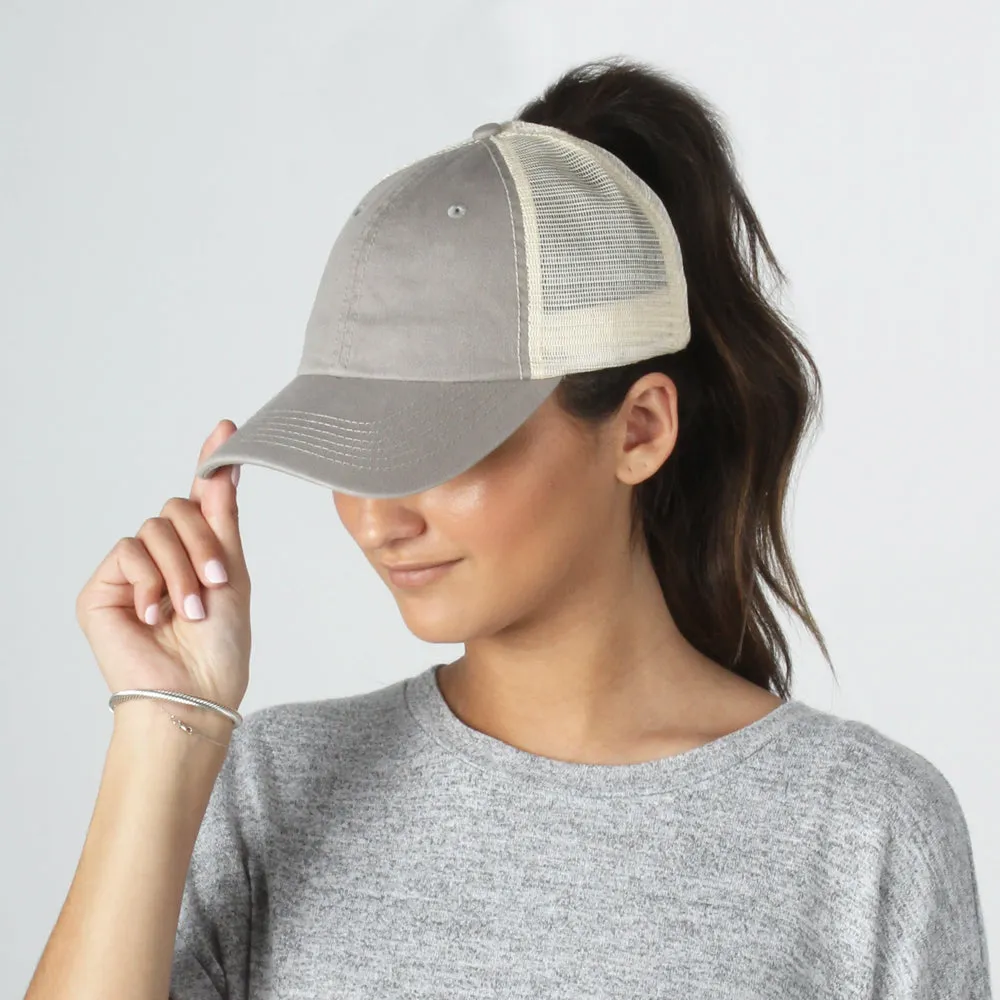 HCAPMT307 -  Solid Mesh Back Ponyflo Cap