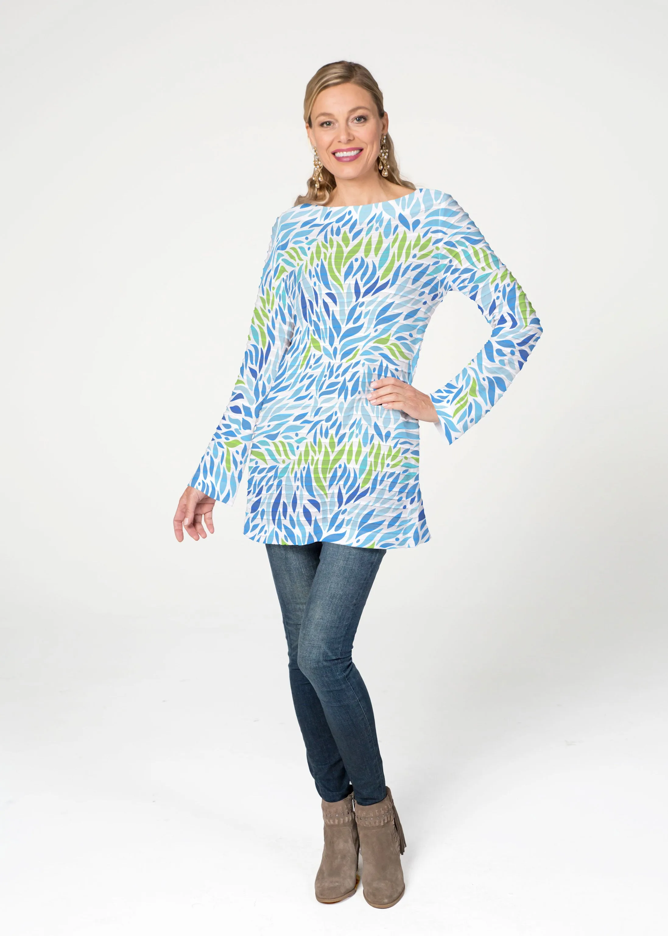 Hotsy Totsy Blue (8143) ~ Banded Boatneck Tunic