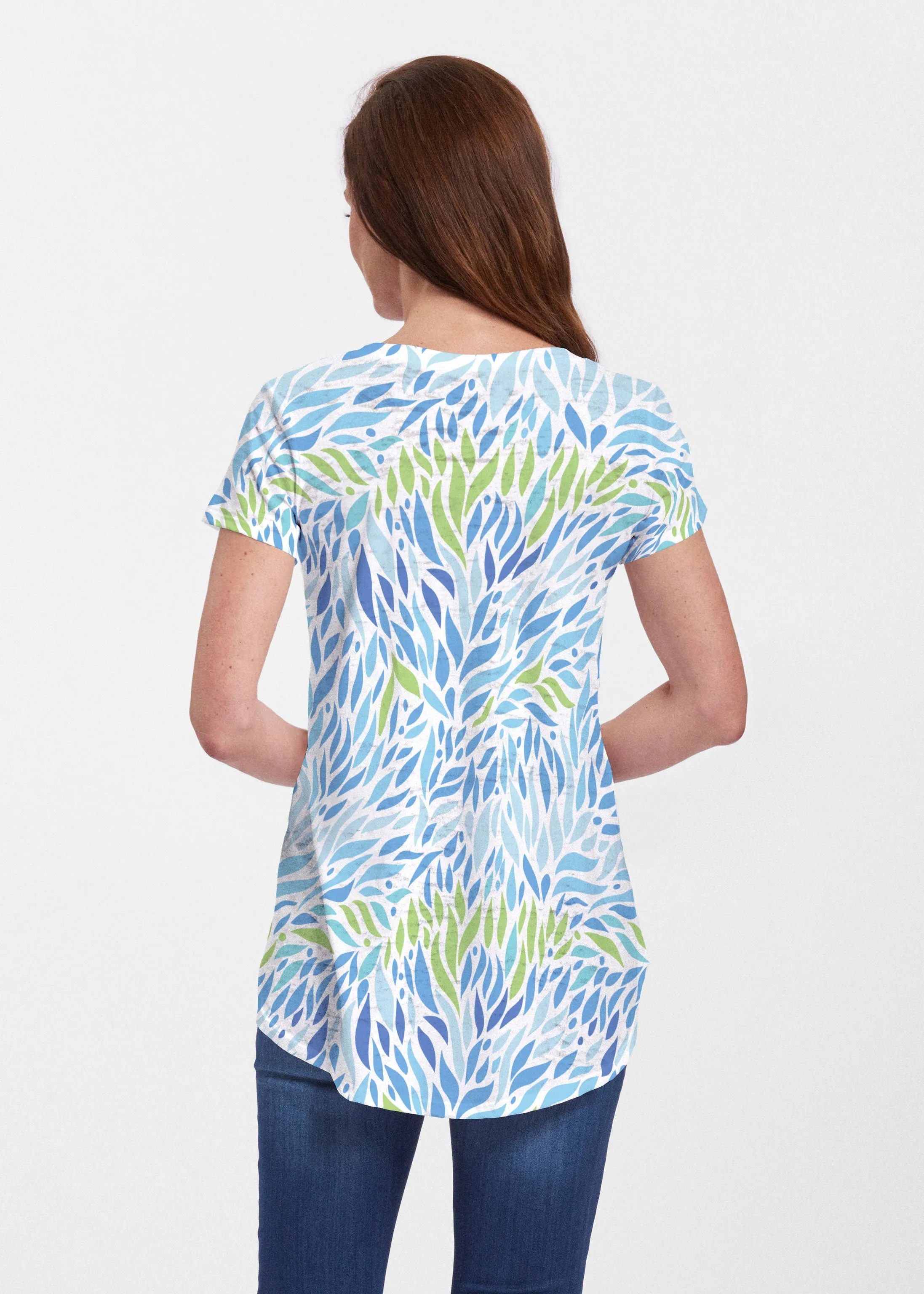 Hotsy Totsy Blue (8143) ~ Short Sleeve Scoop Neck Flowy Tunic