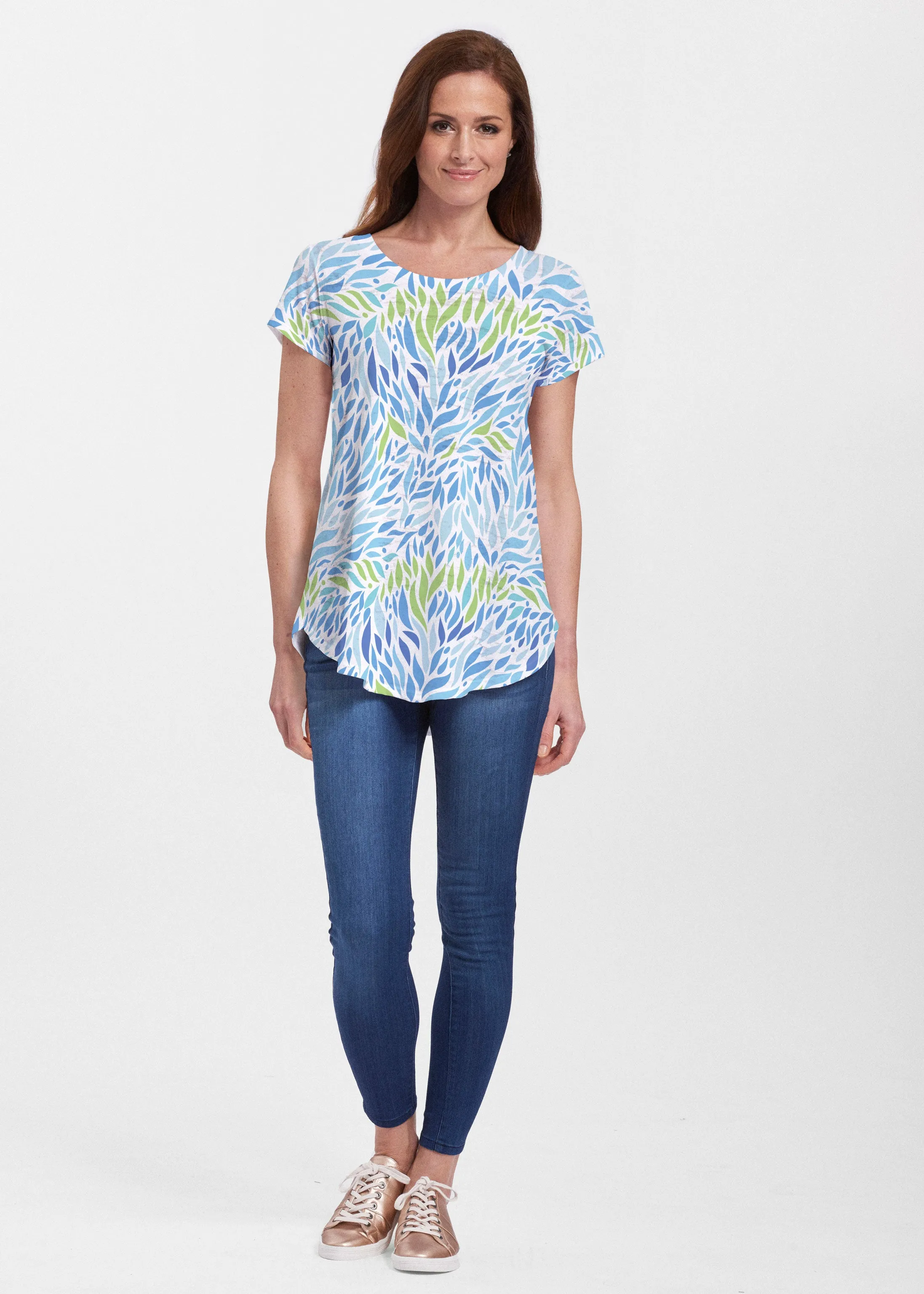 Hotsy Totsy Blue (8143) ~ Short Sleeve Scoop Neck Flowy Tunic