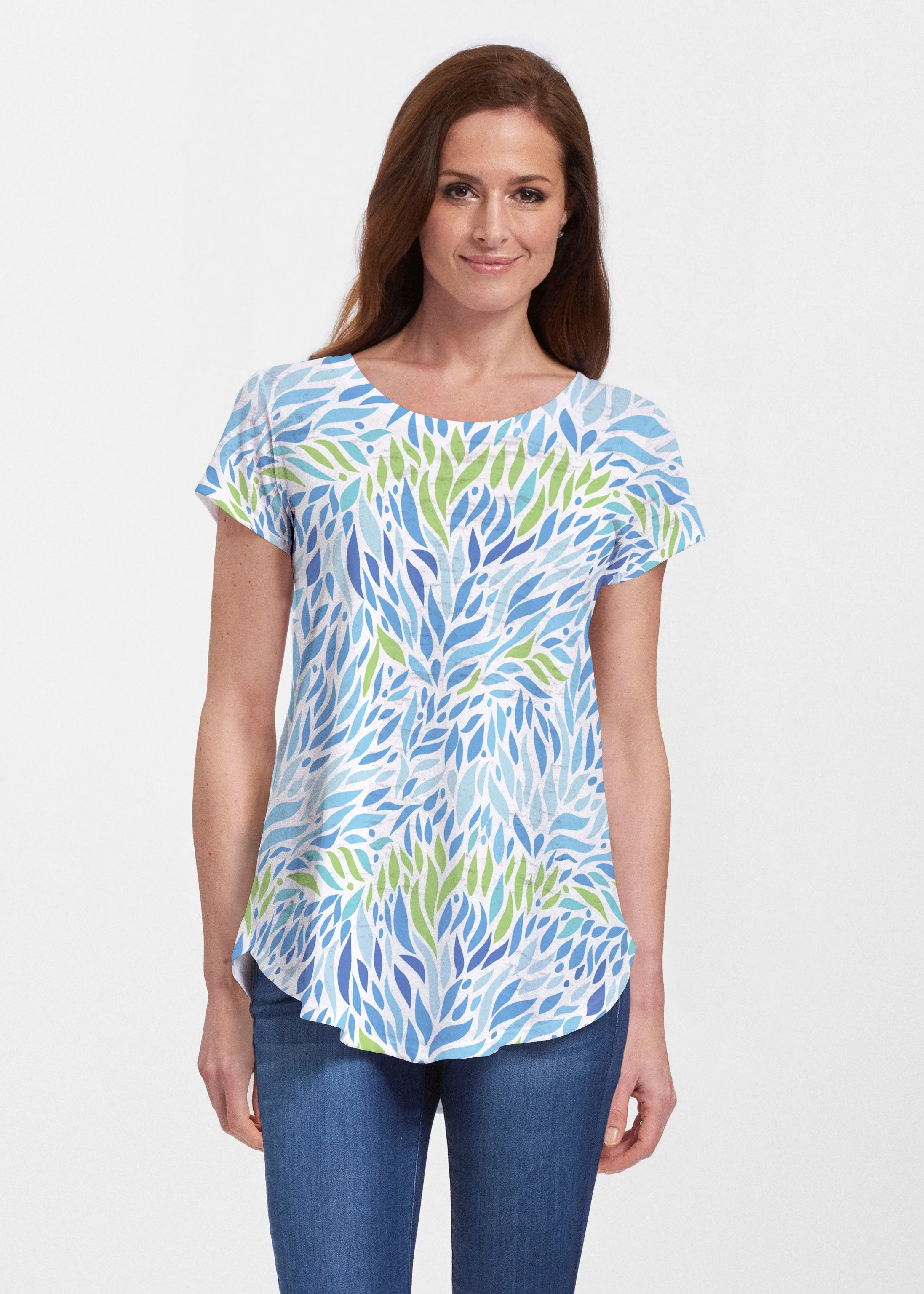 Hotsy Totsy Blue (8143) ~ Short Sleeve Scoop Neck Flowy Tunic