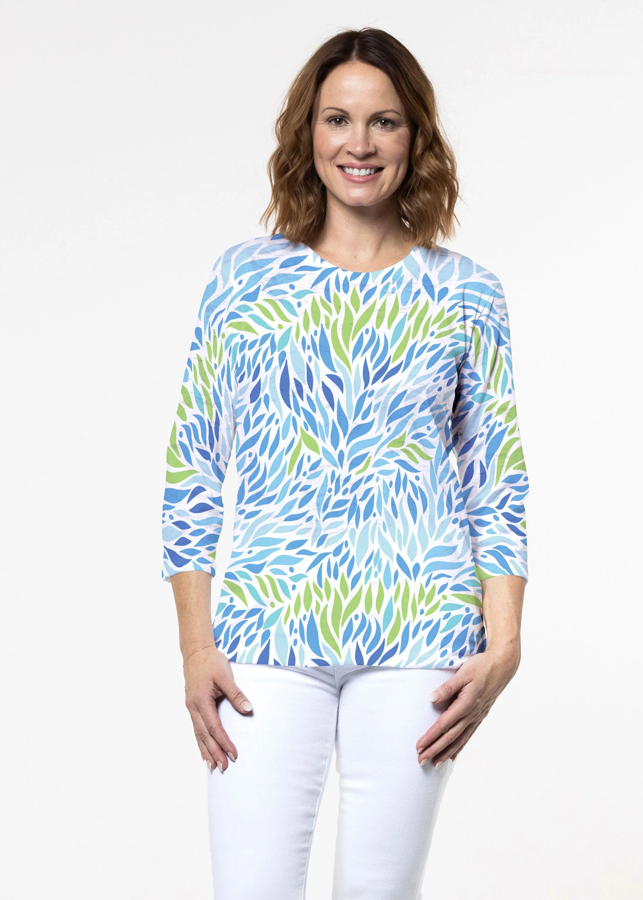 Hotsy Totsy Blue (8143) ~ Signature 3/4 Sleeve Crew Neck Top
