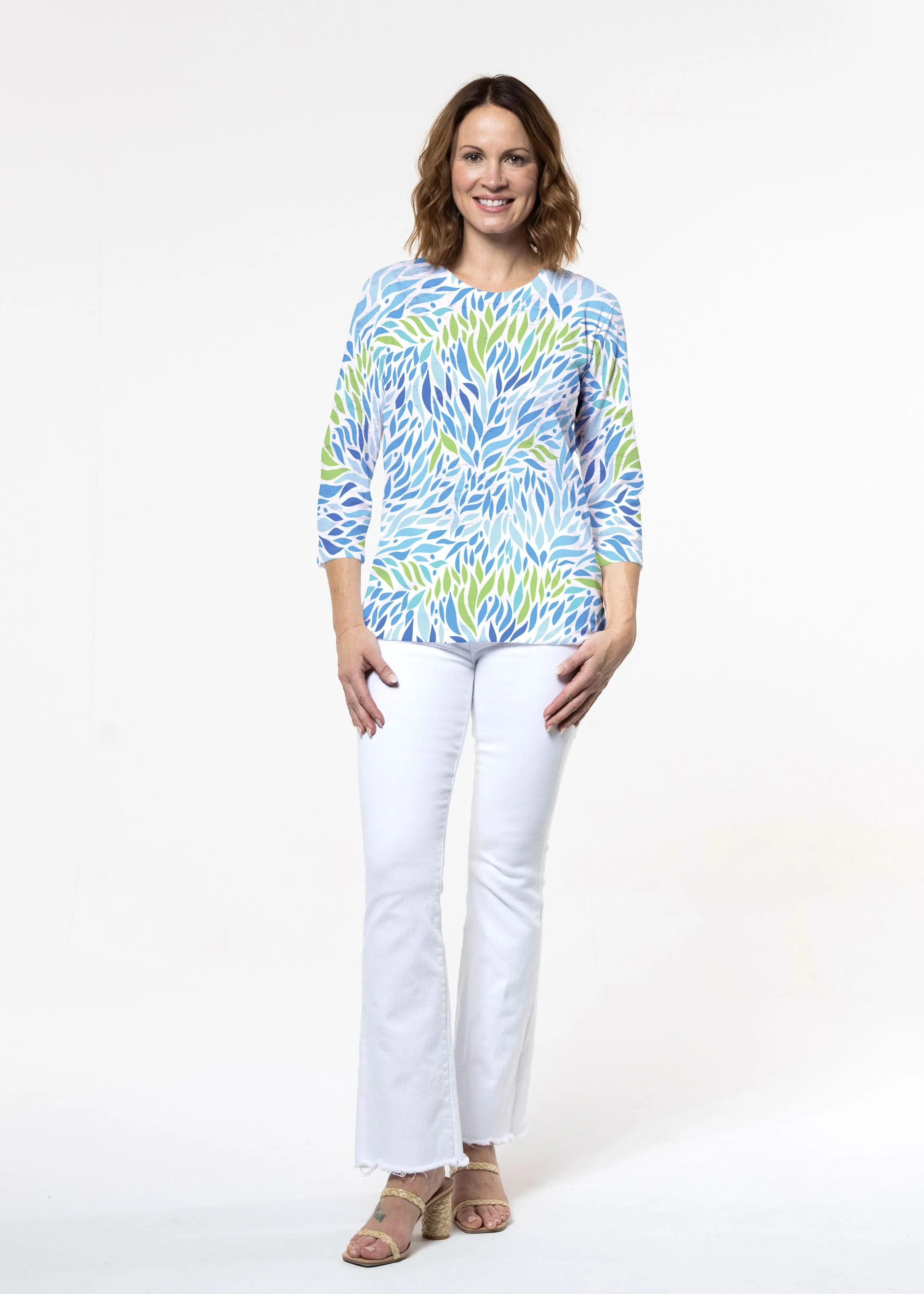 Hotsy Totsy Blue (8143) ~ Signature 3/4 Sleeve Crew Neck Top
