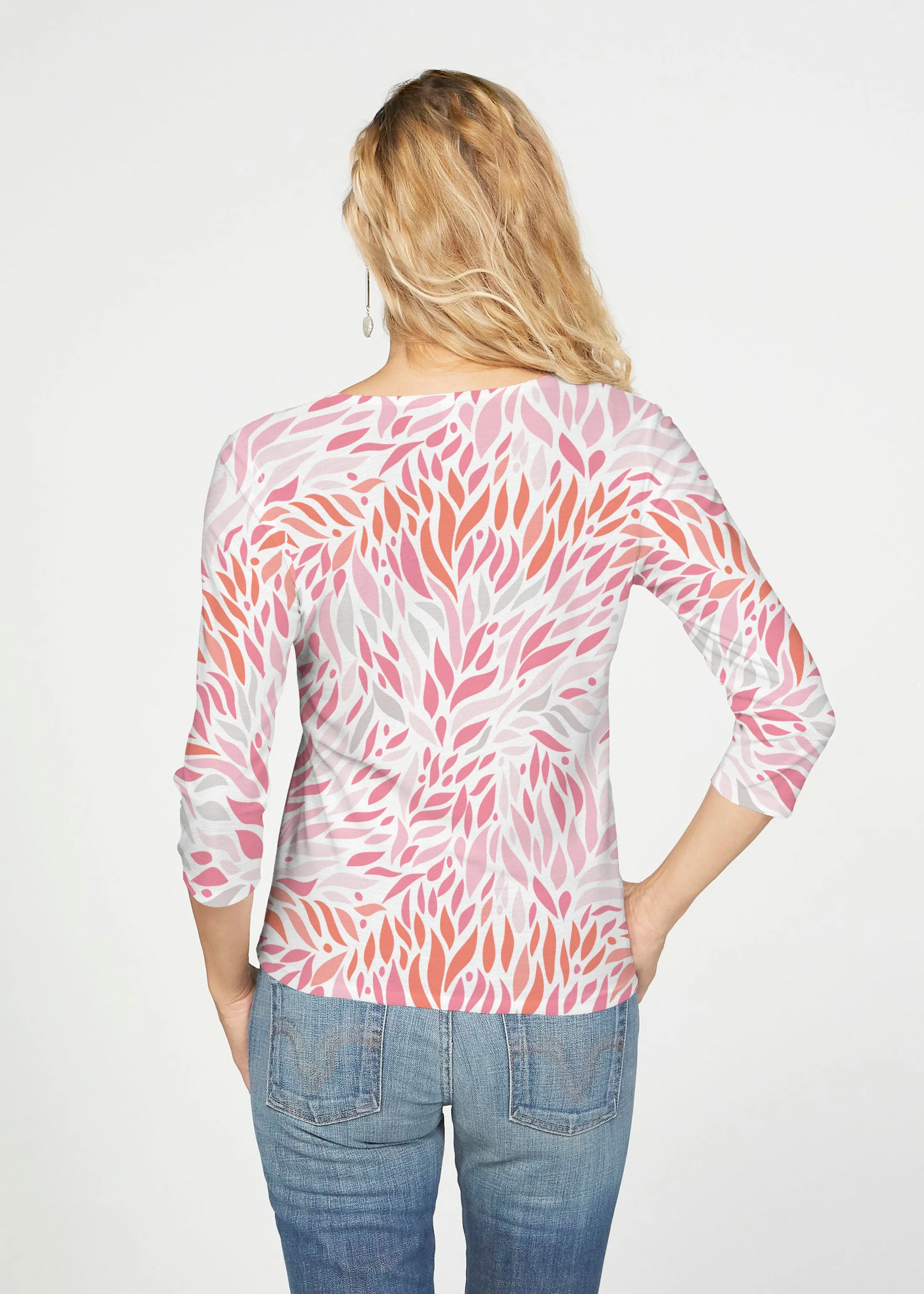 Hotsy Totsy Pink (8145) ~ French Terry Tie 3/4 Sleeve Top