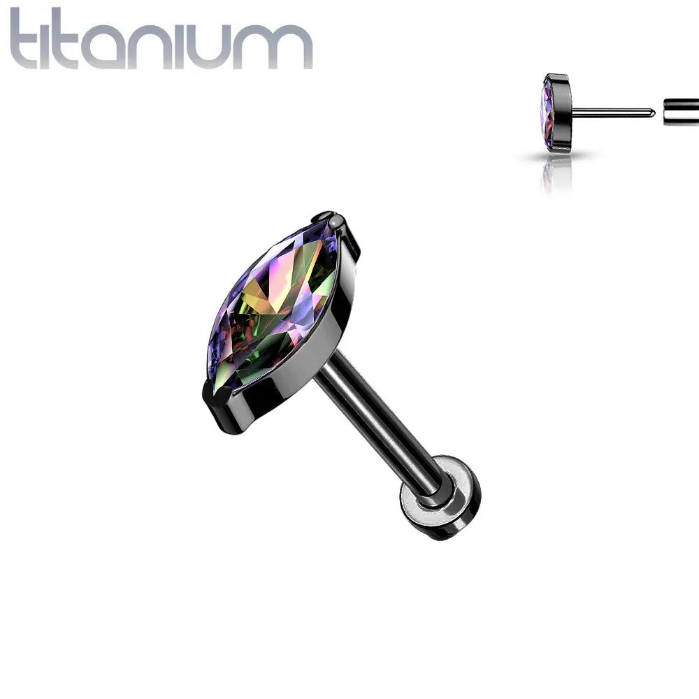 Implant Grade Titanium Black PVD Threadless Push In Labret VM Marquise CZ Stud