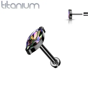 Implant Grade Titanium Black PVD Threadless Push In Labret VM Marquise CZ Stud