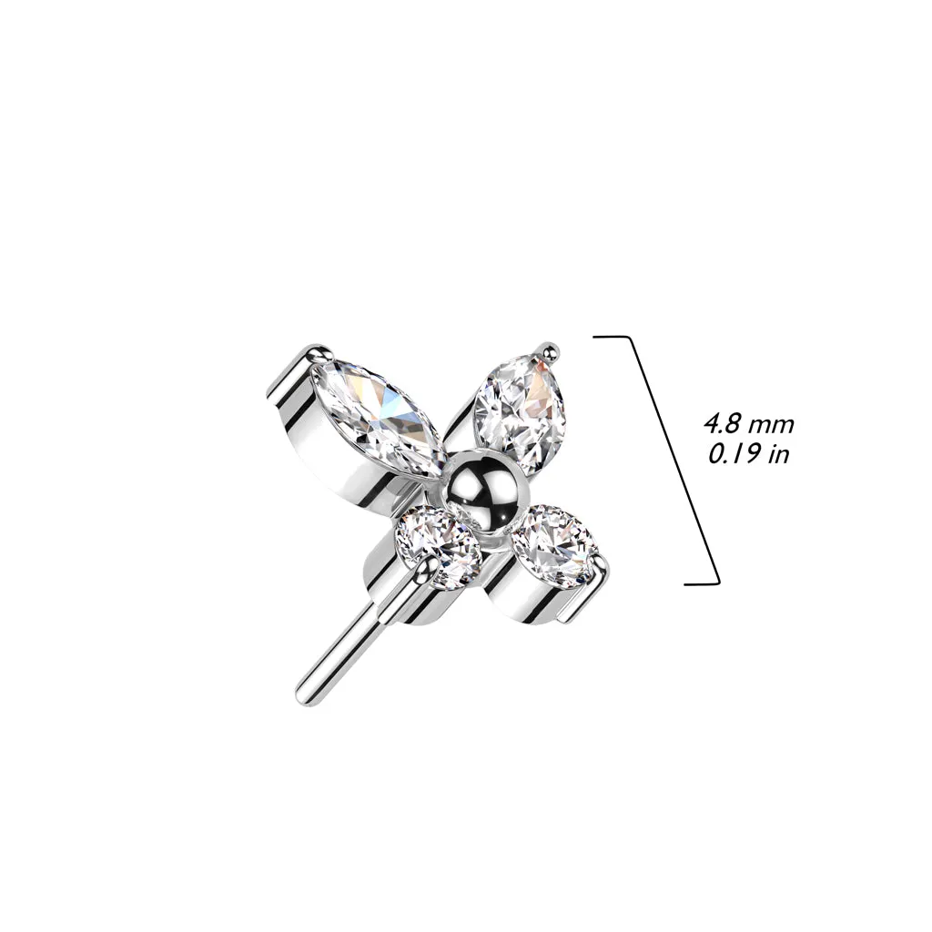 Implant Grade Titanium Gold PVD Dainty White CZ Gem Butterfly Threadless Push In Labret