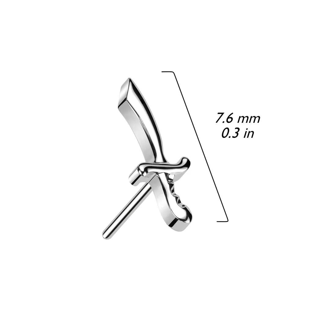 Implant Grade Titanium Threadless Push In Dainty Sword Dagger Top Labret With Flat Back