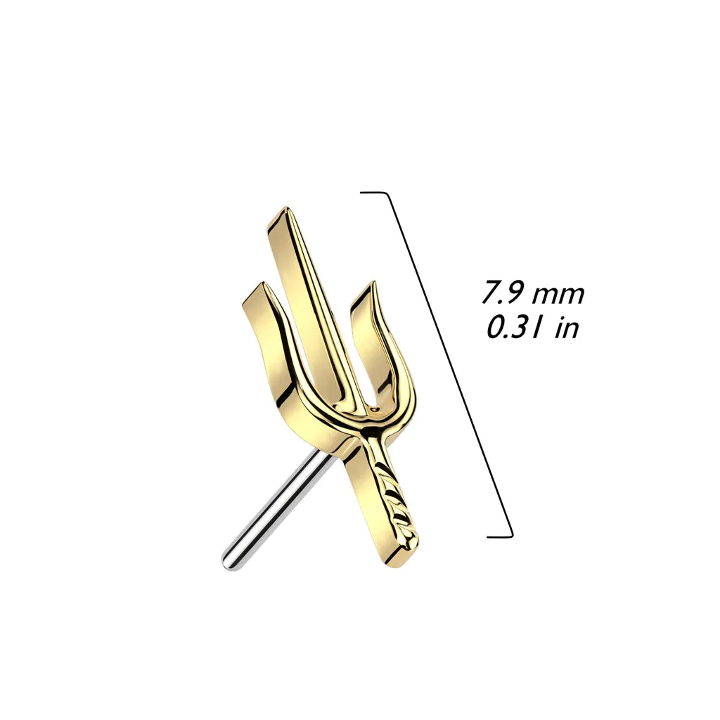 Implant Grade Titanium Threadless Push In Dainty Trident Top Labret With Flat Back