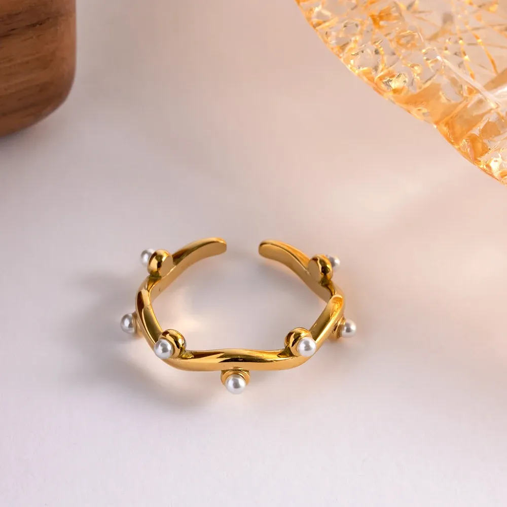 Irregular Water Wave Pearl Branch Ring
