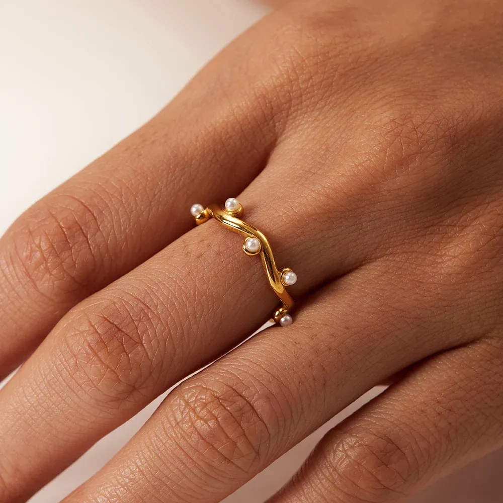 Irregular Water Wave Pearl Branch Ring