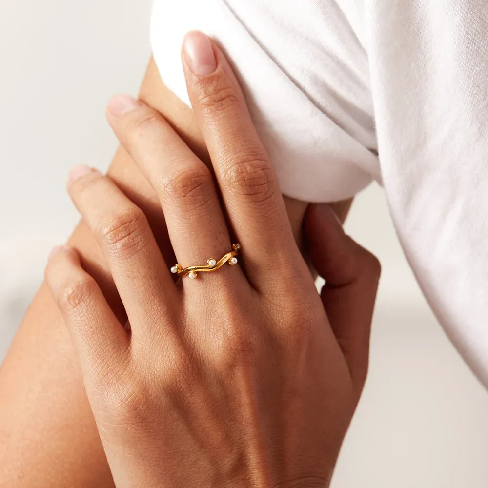 Irregular Water Wave Pearl Branch Ring