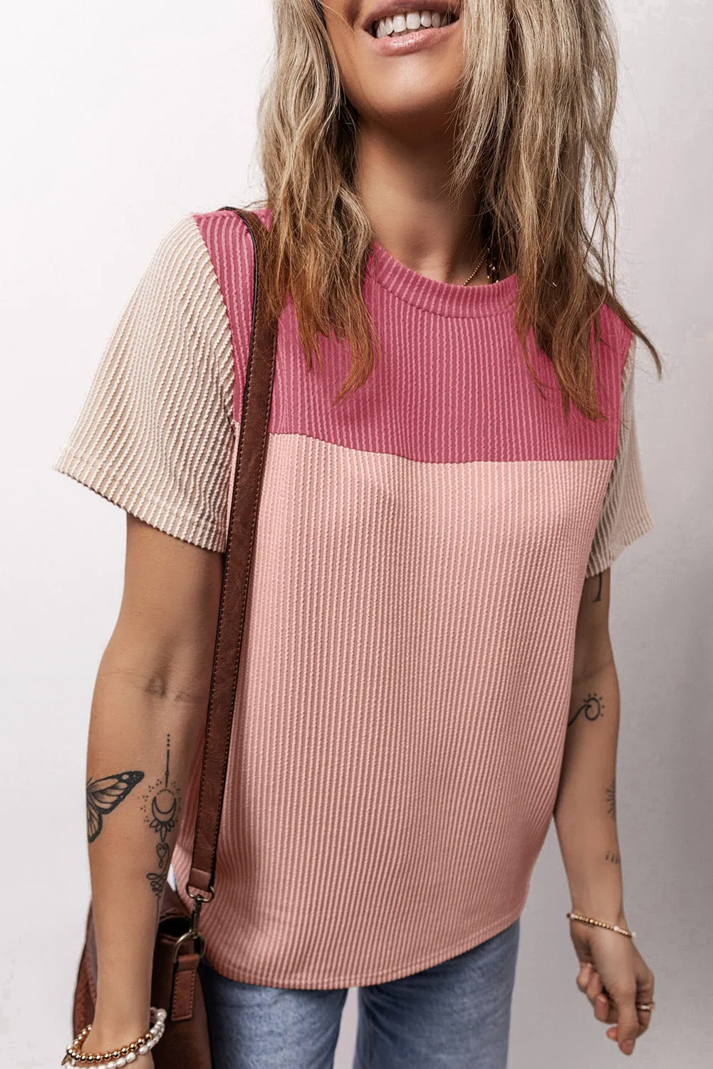 Janie Color Block Round Neck Short Sleeve T-Shirt