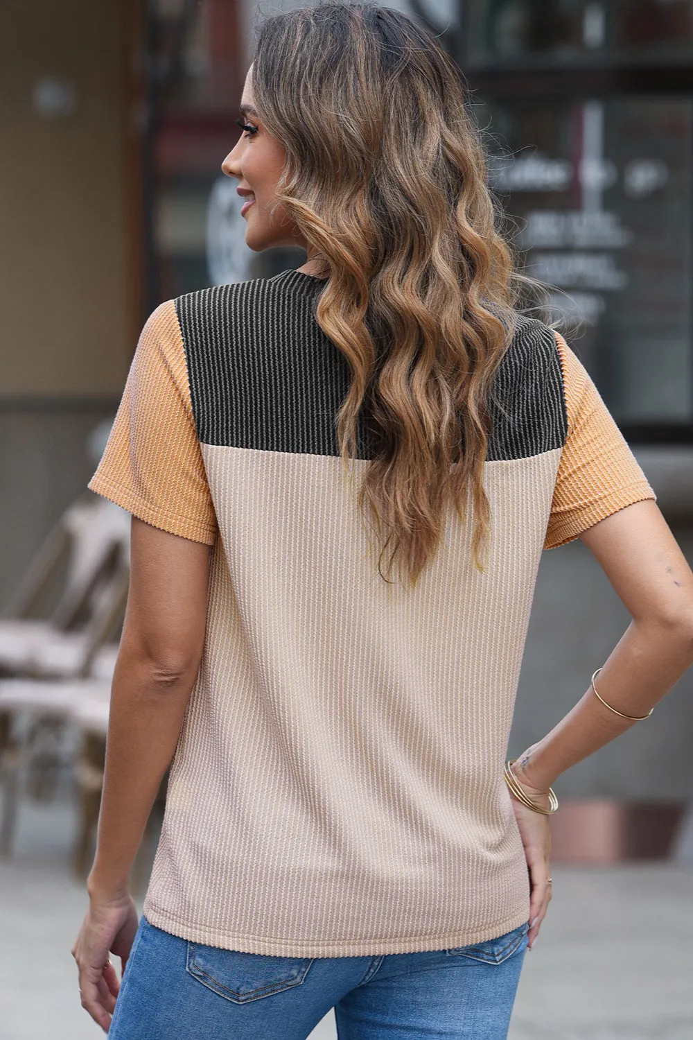 Janie Color Block Round Neck Short Sleeve T-Shirt