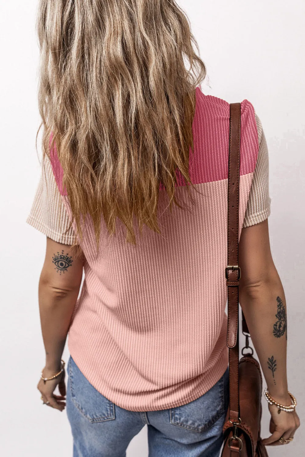 Janie Color Block Round Neck Short Sleeve T-Shirt