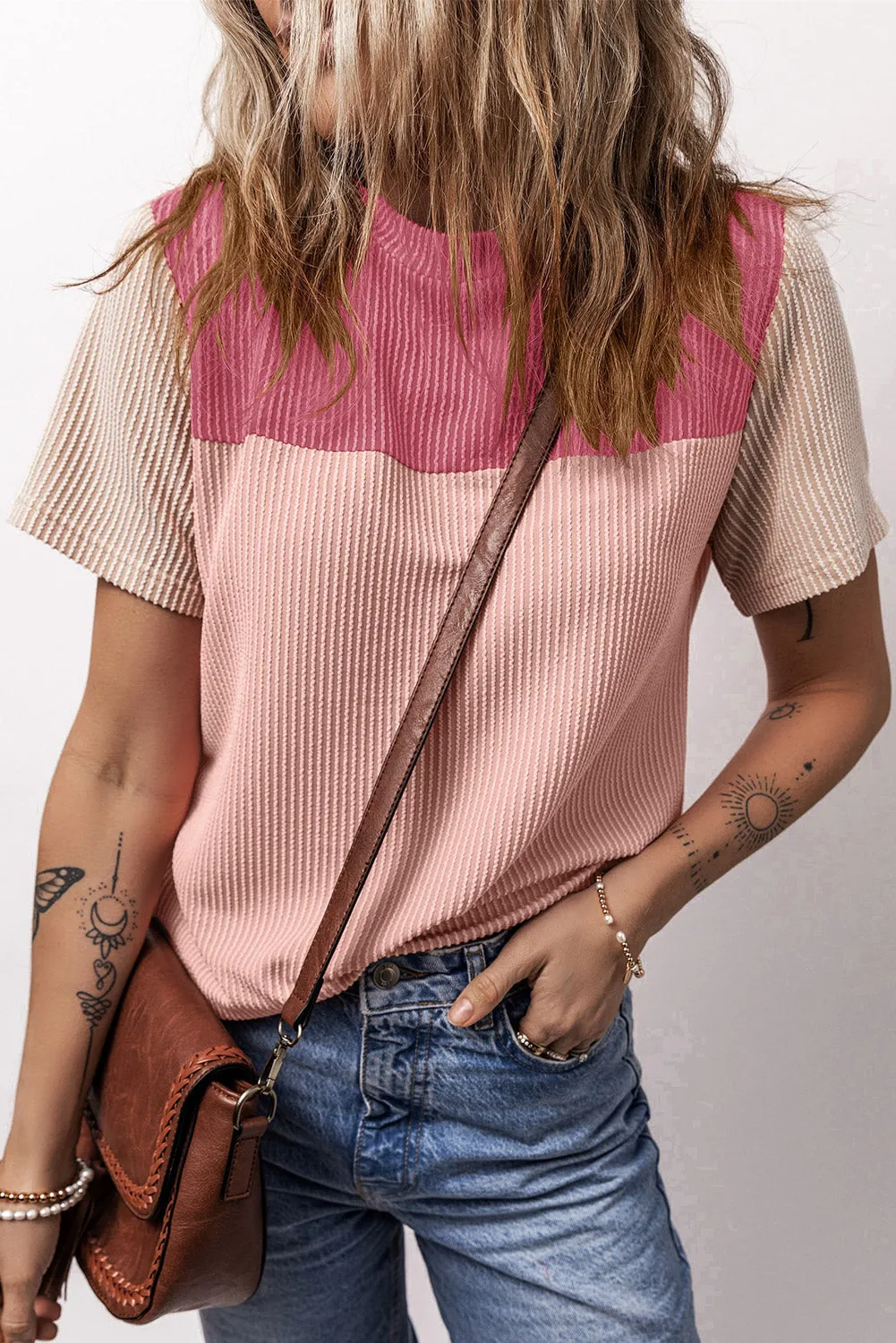 Janie Color Block Round Neck Short Sleeve T-Shirt