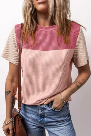 Janie Color Block Round Neck Short Sleeve T-Shirt