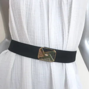 Judith Leiber Crystal Buckle Waist Belt Black Satin One Size