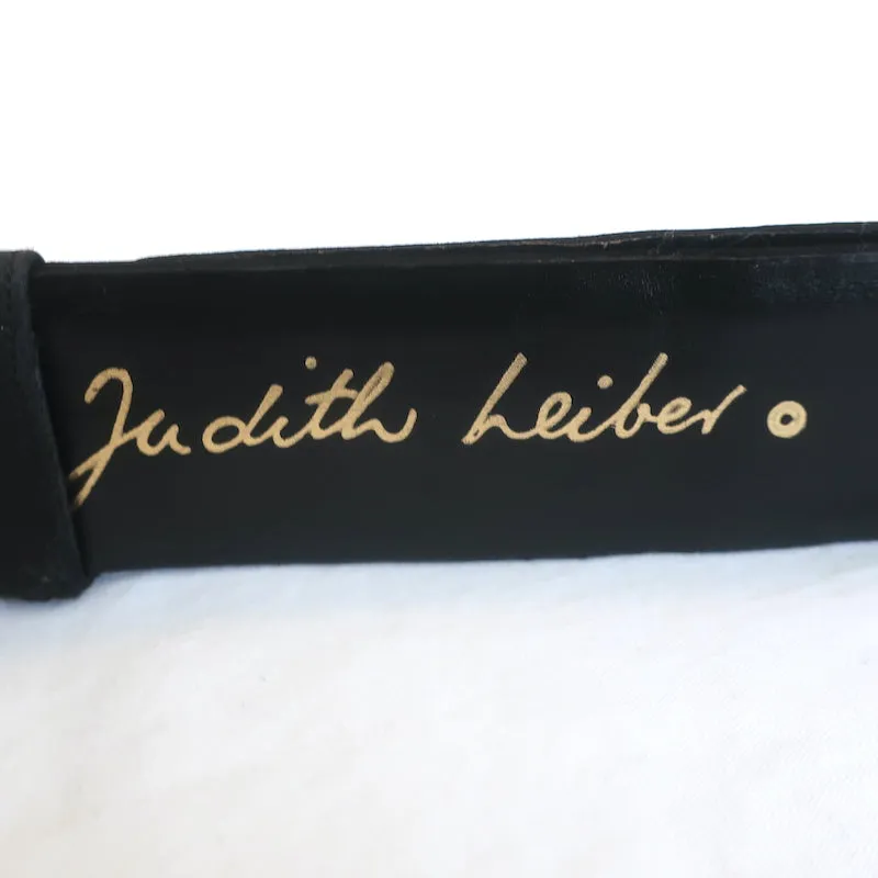 Judith Leiber Crystal Buckle Waist Belt Black Satin One Size
