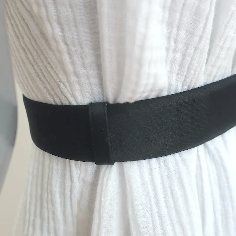 Judith Leiber Crystal Buckle Waist Belt Black Satin One Size