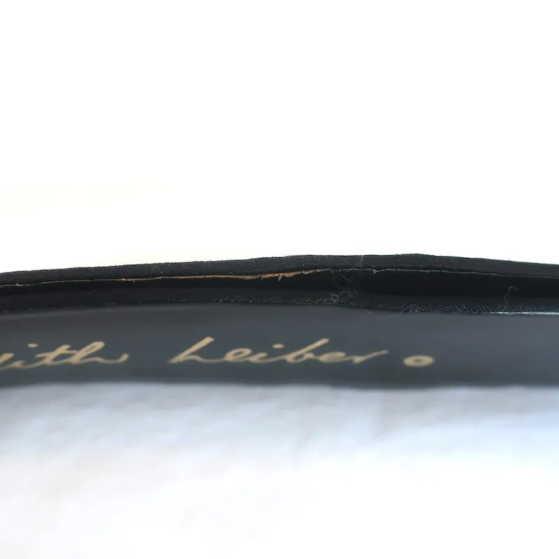 Judith Leiber Crystal Buckle Waist Belt Black Satin One Size