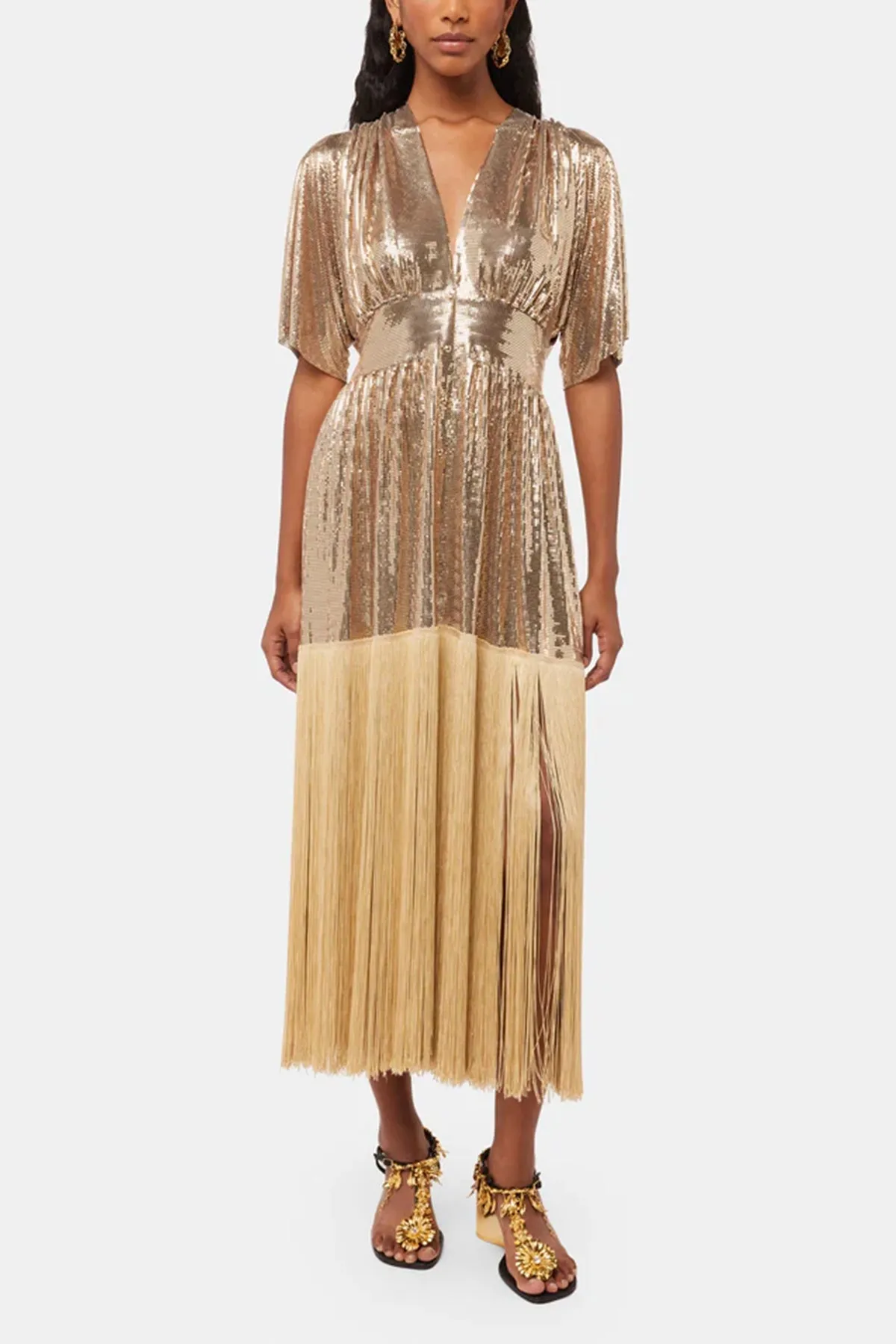 Kaftan Mesh Dress in Light Gold