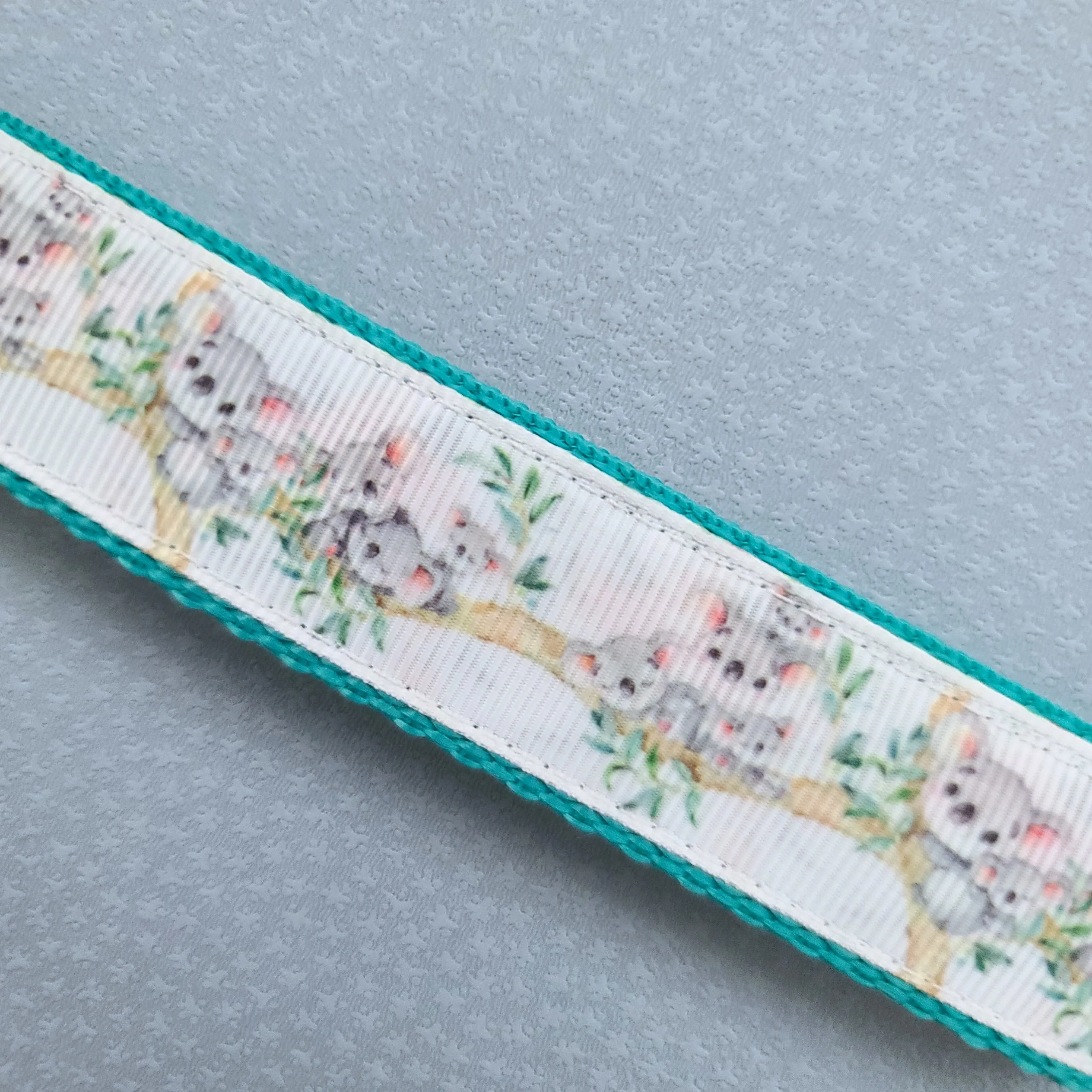 Koala Bear Family in Watercolor Gold Key Chain Fob with Enameled Flower Charm